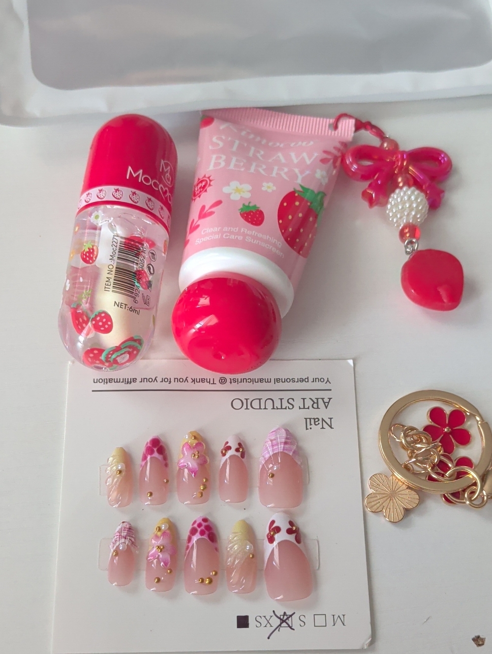 Pink Strawberry Lip Gloss & Nail Art Set - Cute Pink Accessories